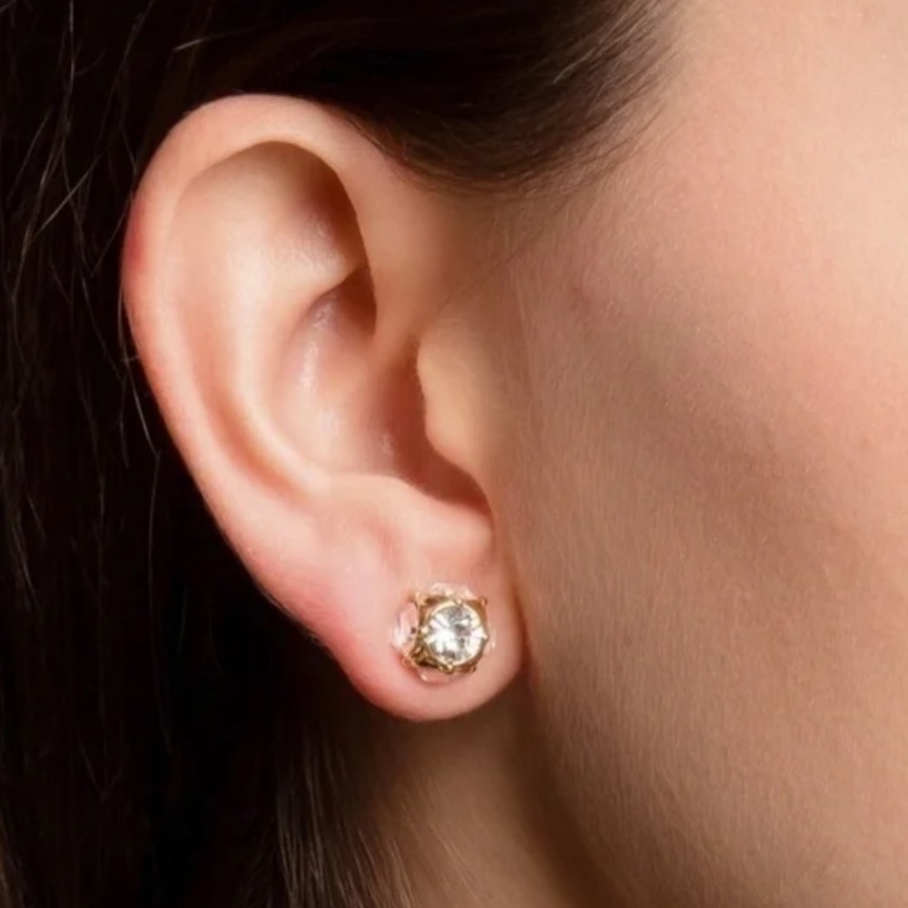 kate spade Rose Gold Dainty Clear Glass Crystals and Stud Earrings - Picture 4 of 7
